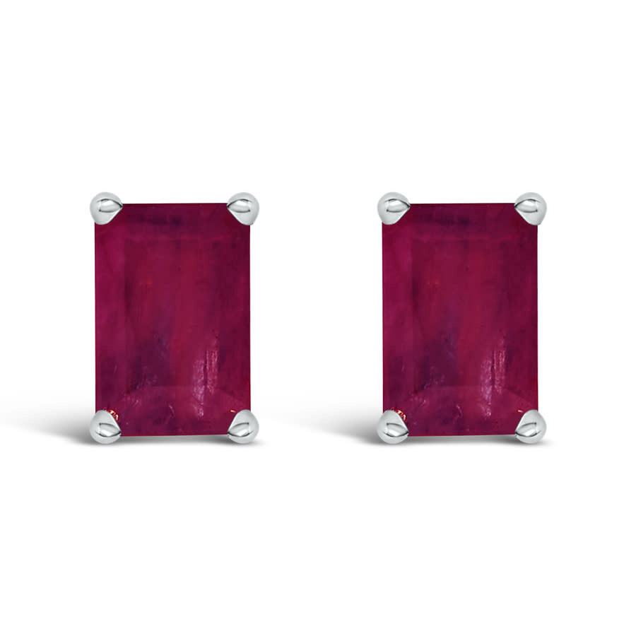 Haus Of Brilliance 14k White Gold 6x4mm Emerald Shaped Ruby Solitaire Stud Earrings