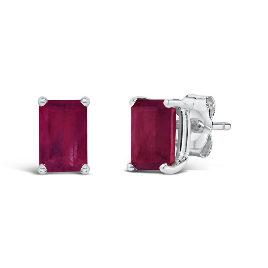 Haus Of Brilliance 14k White Gold 6x4mm Emerald Shaped Ruby Solitaire Stud Earrings In Pink