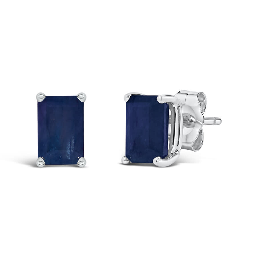 Haus Of Brilliance 14k White Gold 6x4mm Emerald Shaped Sapphire Solitaire Stud Earrings In Blue