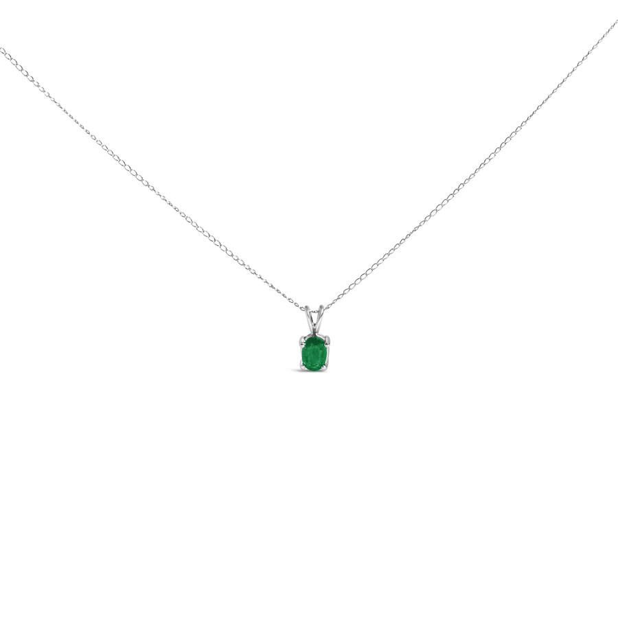 Haus Of Brilliance 14k White Gold 6x4mm Oval Shaped Green Emerald Solitaire Pendant Necklace In White