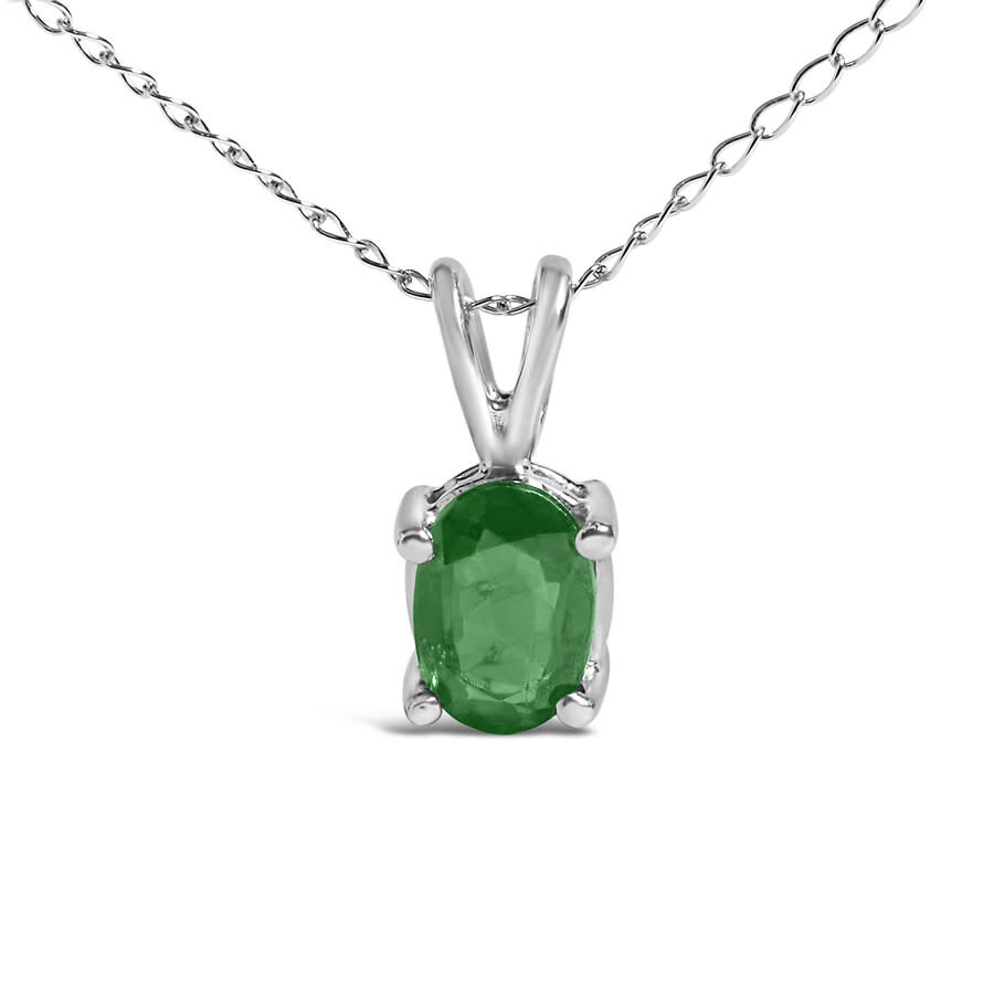 Haus Of Brilliance 14k White Gold 6x4mm Oval Shaped Green Emerald Solitaire Pendant Necklace In White