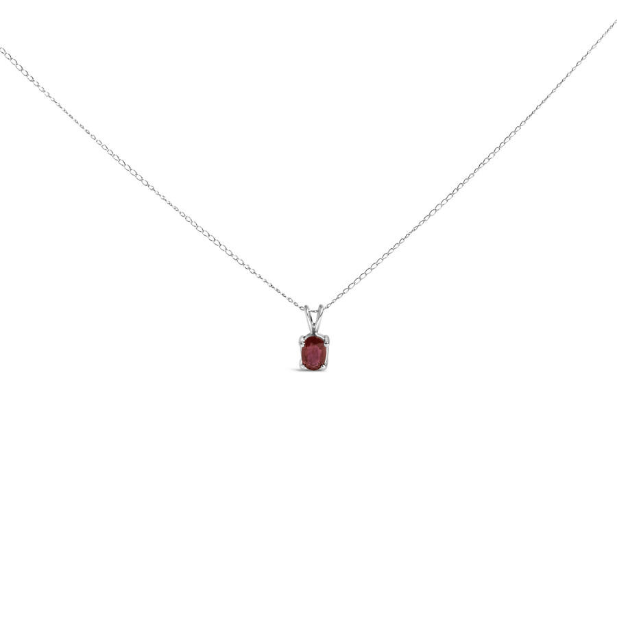 Haus Of Brilliance 14k White Gold 6x4mm Oval Shaped Red Garnet Solitaire Pendant Necklace In White