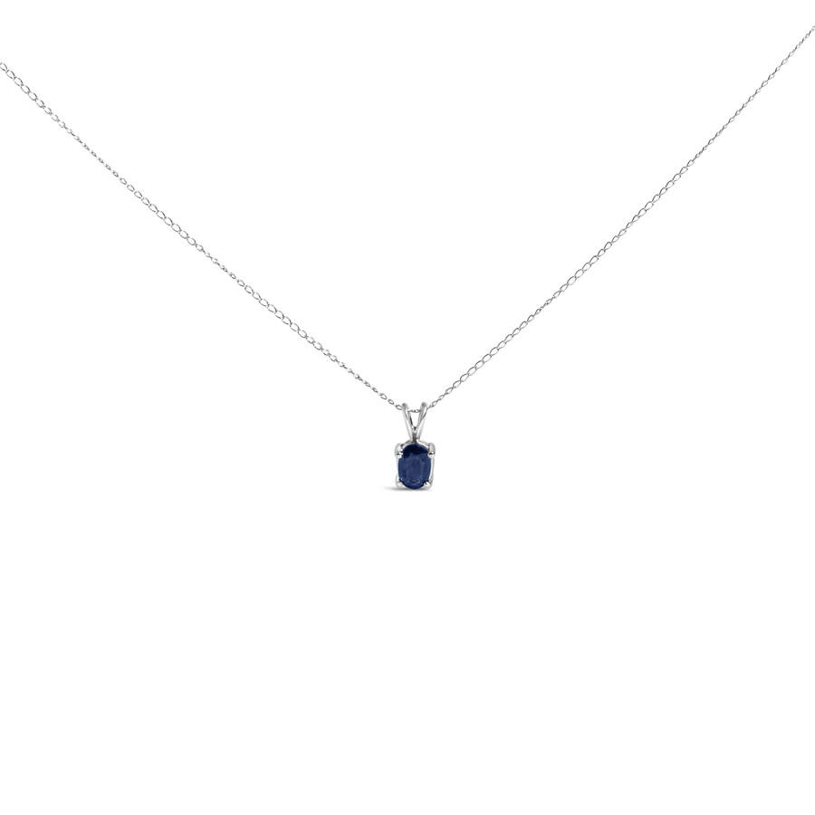 Haus Of Brilliance 14k White Gold 6x4mm Oval Shaped Shaped Blue Sapphire Solitaire Pendant Necklace In Blue