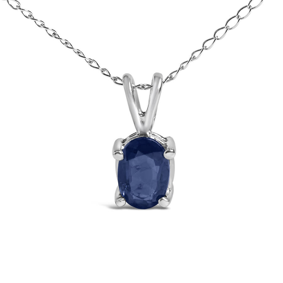 Haus Of Brilliance 14k White Gold 6x4mm Oval Shaped Shaped Blue Sapphire Solitaire Pendant Necklace In Blue