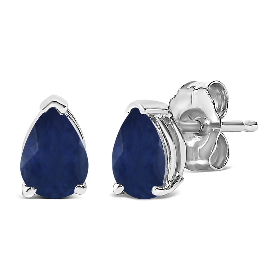 Haus Of Brilliance 14k White Gold 6x4mm Pear Shaped Blue Sapphire Solitaire Stud Earrings In Multi