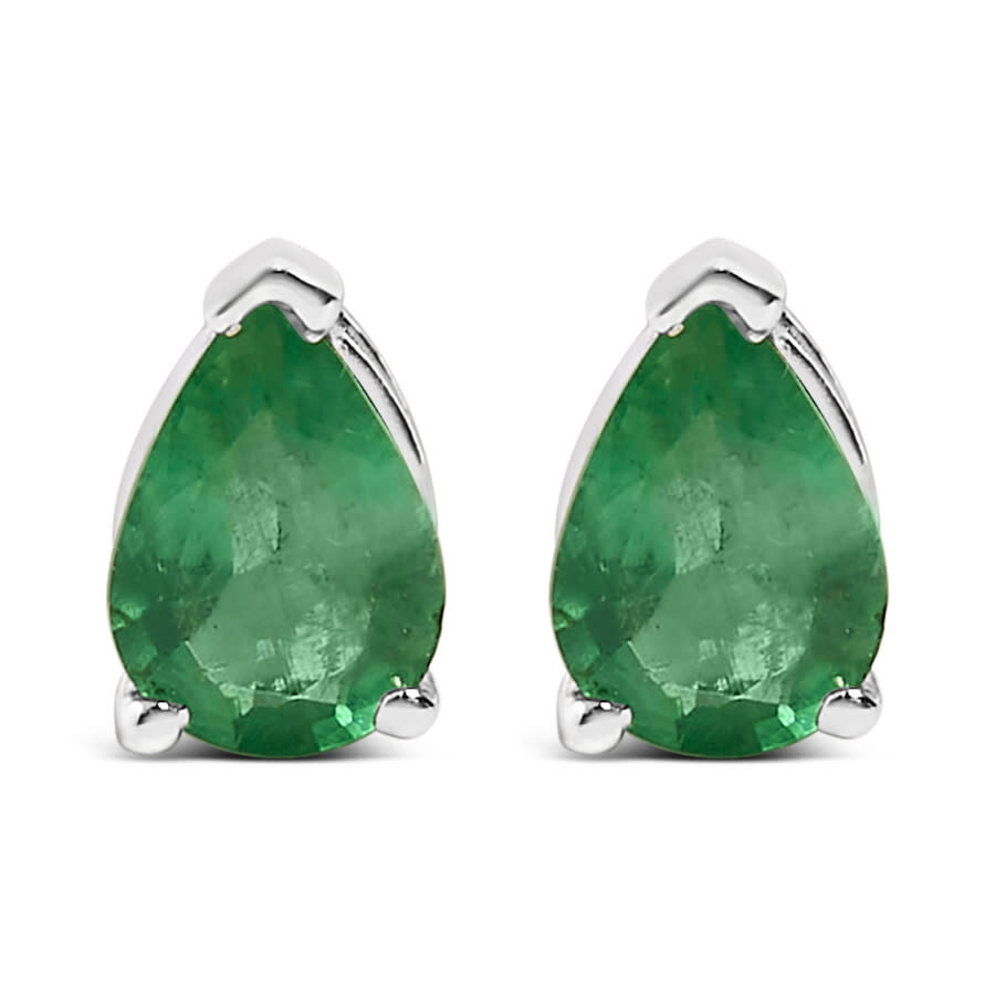 Haus Of Brilliance 14k White Gold 6x4mm Pear Shaped Green Emerald Solitaire Stud Earrings In Green