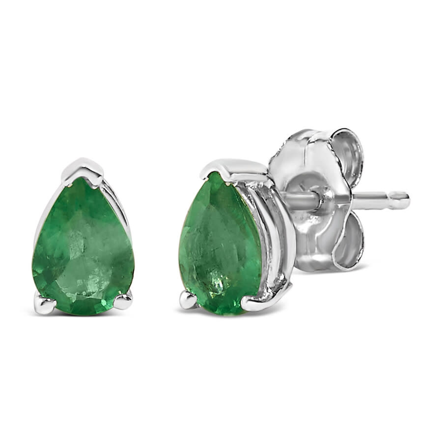 Haus Of Brilliance 14k White Gold 6x4mm Pear Shaped Green Emerald Solitaire Stud Earrings In Green
