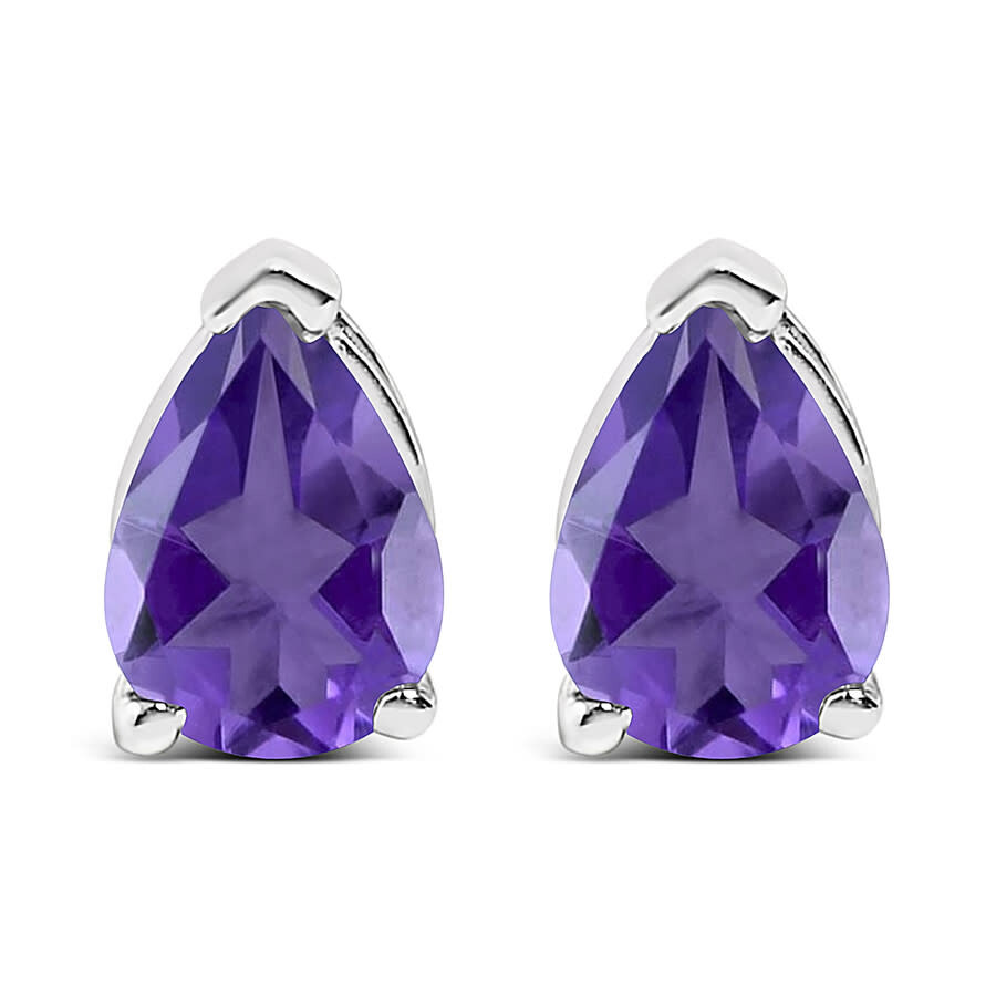 Haus Of Brilliance 14k White Gold 6x4mm Pear Shaped Purple Amethyst Solitaire Stud Earrings In White