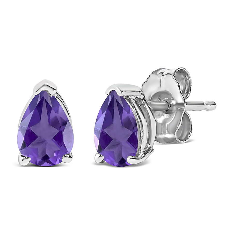 Haus Of Brilliance 14k White Gold 6x4mm Pear Shaped Purple Amethyst Solitaire Stud Earrings In White