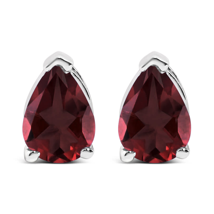 Haus Of Brilliance 14k White Gold 6x4mm Pear Shaped Red Garnet Solitaire Stud Earrings In Silver