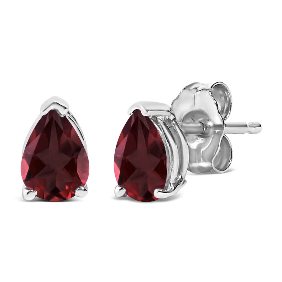 Haus Of Brilliance 14k White Gold 6x4mm Pear Shaped Red Garnet Solitaire Stud Earrings In Silver