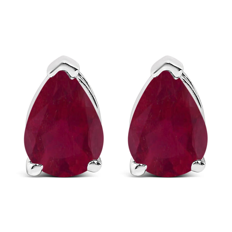 Haus Of Brilliance 14k White Gold 6x4mm Pear Shaped Red Ruby Solitaire Stud Earrings In Metallic