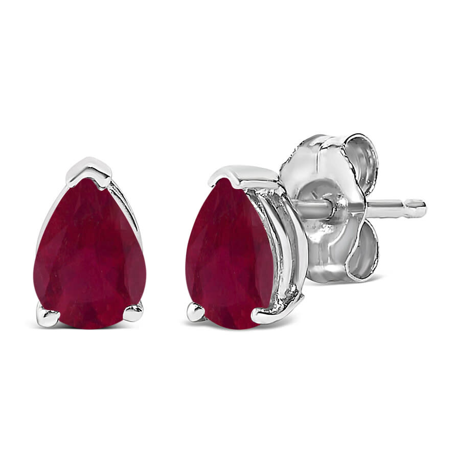 Haus Of Brilliance 14k White Gold 6x4mm Pear Shaped Red Ruby Solitaire Stud Earrings In Metallic