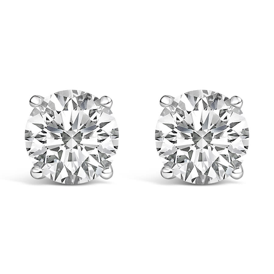 Haus Of Brilliance 14k White Gold Round Brilliant-cut Lab Grown Diamond Classic 4-prong Stud Earrings With Screw Backs In Metallic