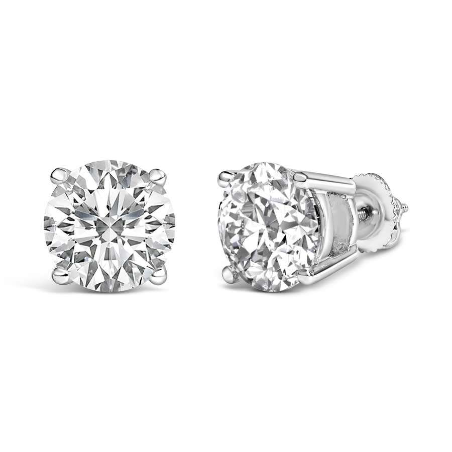 Haus Of Brilliance 14k White Gold Round Brilliant-cut Lab Grown Diamond Classic 4-prong Stud Earrings With Screw Backs In Metallic