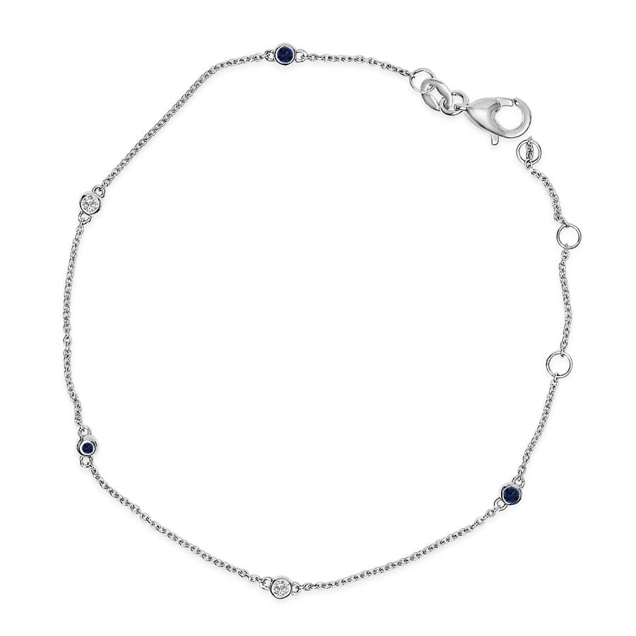 Haus Of Brilliance 14k White Gold Alternating Blue Sapphire And Diamond Bezel Station Chain Bracelet In Metallic