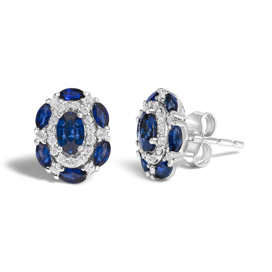 Haus Of Brilliance 14k White Gold Blue Sapphire And Diamond Vintage Style Stud Earrings