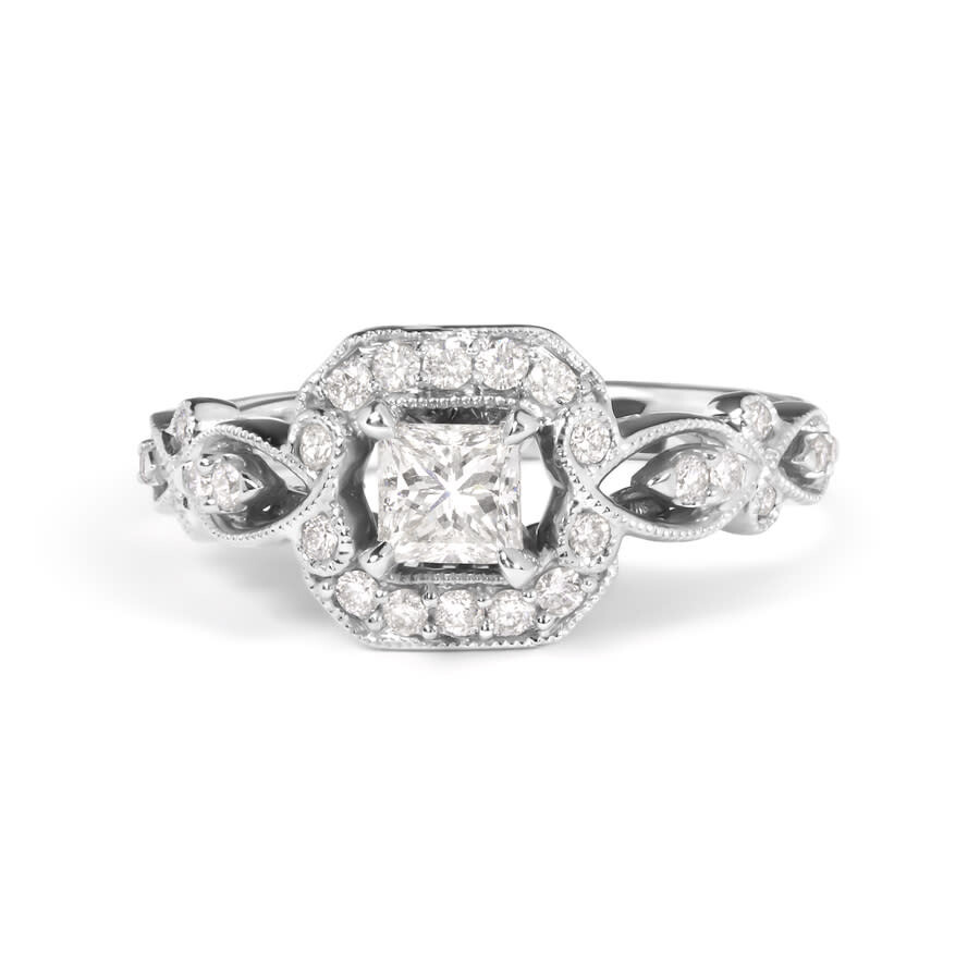 Haus Of Brilliance 14k White Gold Diamond 3/4 Cttw Diamond Halo Style And Woven Shank Engagement Rin In White
