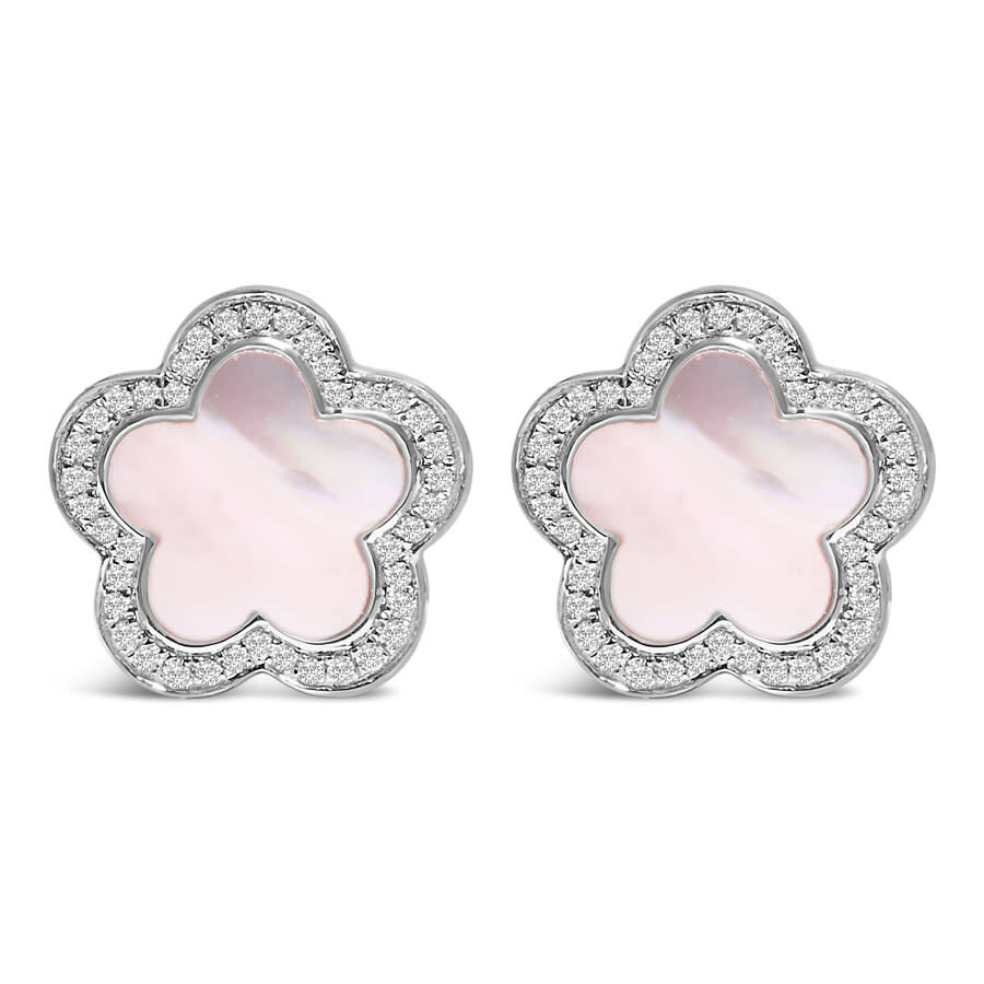Haus Of Brilliance 14k White Gold Mother Of Pearl And 1/5 Cttw Diamond Halo Star Stud Earrings