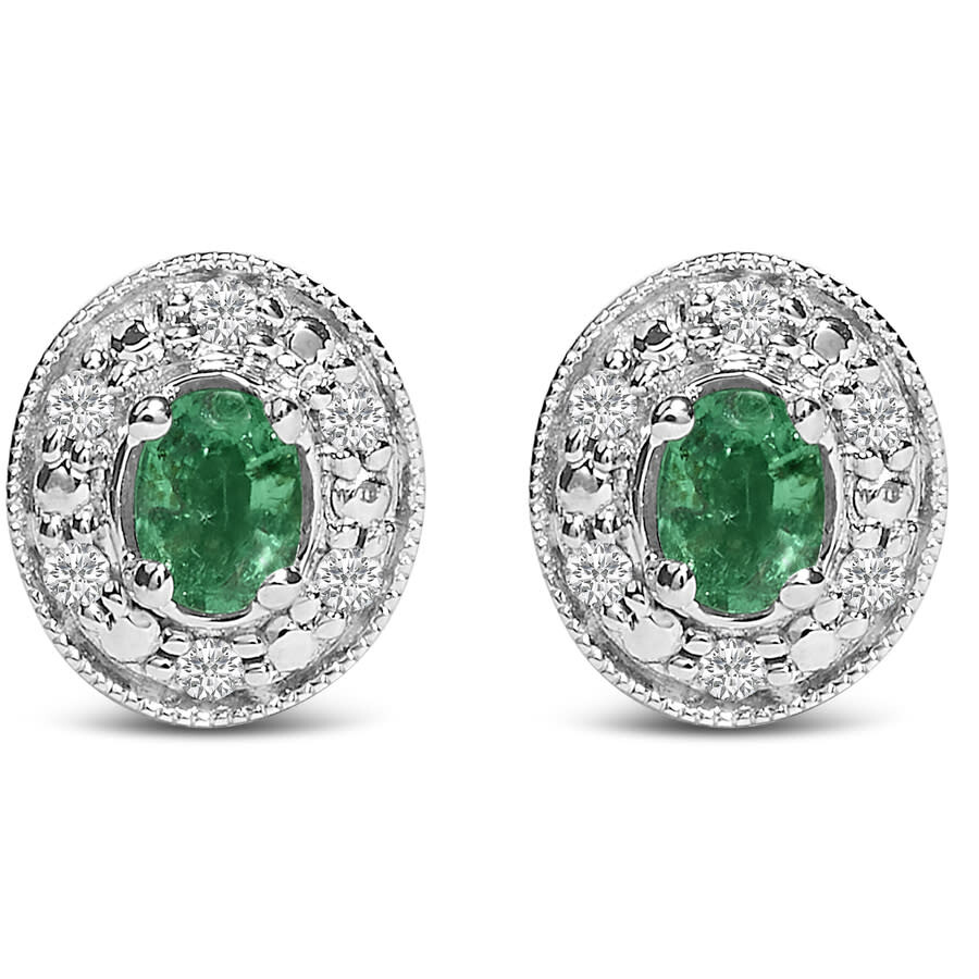 Haus Of Brilliance 14k White Gold Oval Green Emerald & 1/10 Cttw Diamond Halo Stud Earrings (i-j Col In White