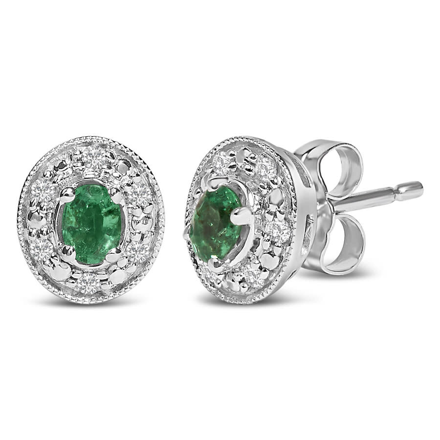 Haus Of Brilliance 14k White Gold Oval Green Emerald & 1/10 Cttw Diamond Halo Stud Earrings (i-j Col In White