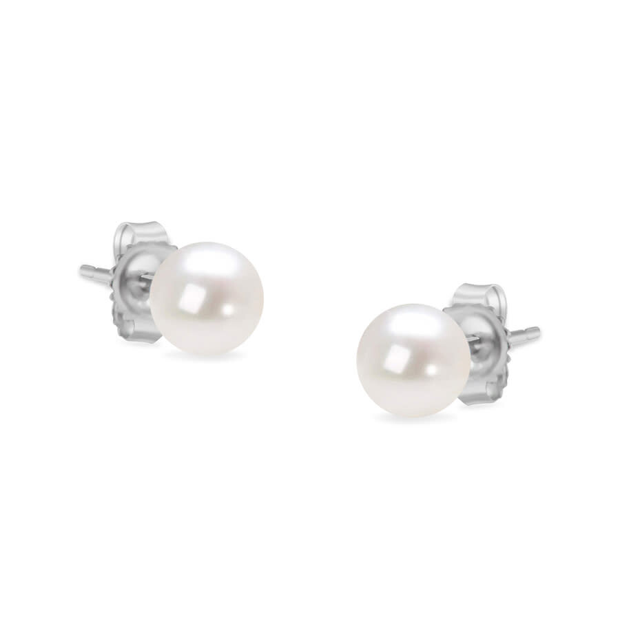 Haus Of Brilliance 14k White Gold Round Freshwater Akoya Cultured 5-5.5mm Pearl Stud Earrings Aaa+ Q In White