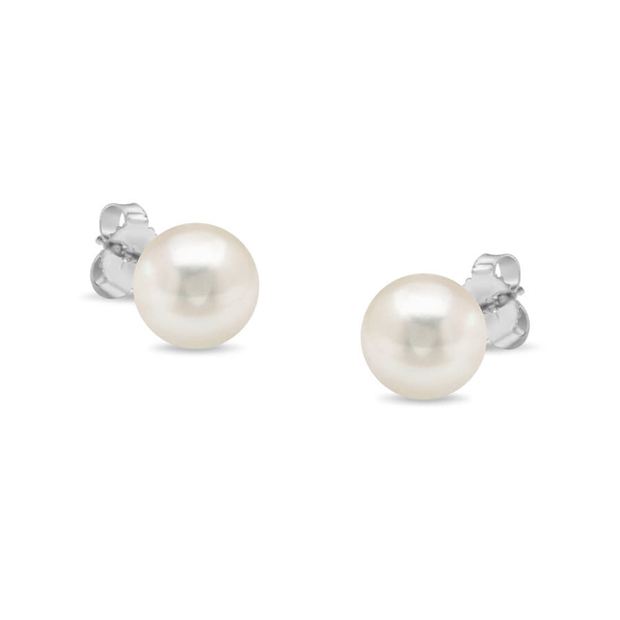Haus Of Brilliance 14k White Gold Round Freshwater Akoya Cultured 7.5-8mm Pearl Stud Earrings Aaa+ Q In White