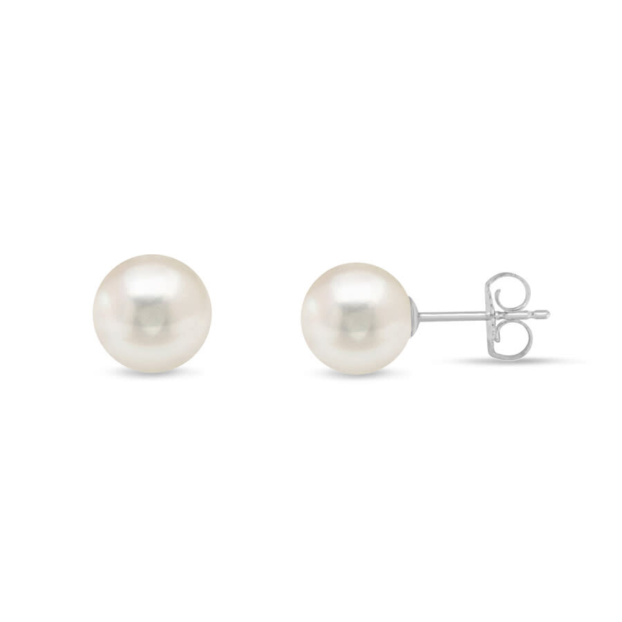 Haus Of Brilliance 14k White Gold Round Freshwater Akoya Cultured 7.5-8mm Pearl Stud Earrings Aaa+ Q In White