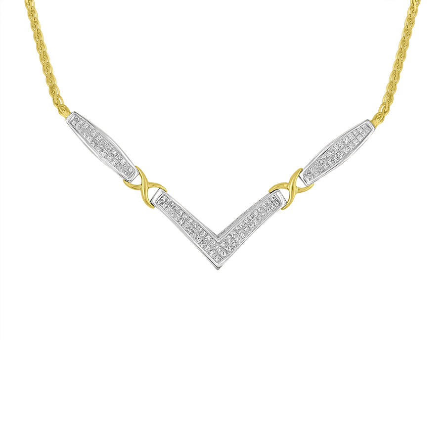 Shop Haus Of Brilliance 14k Yellow And White Gold 2 Cttw Diamond "v" Shape Statment 18" Necklace (h-i In Two-tone