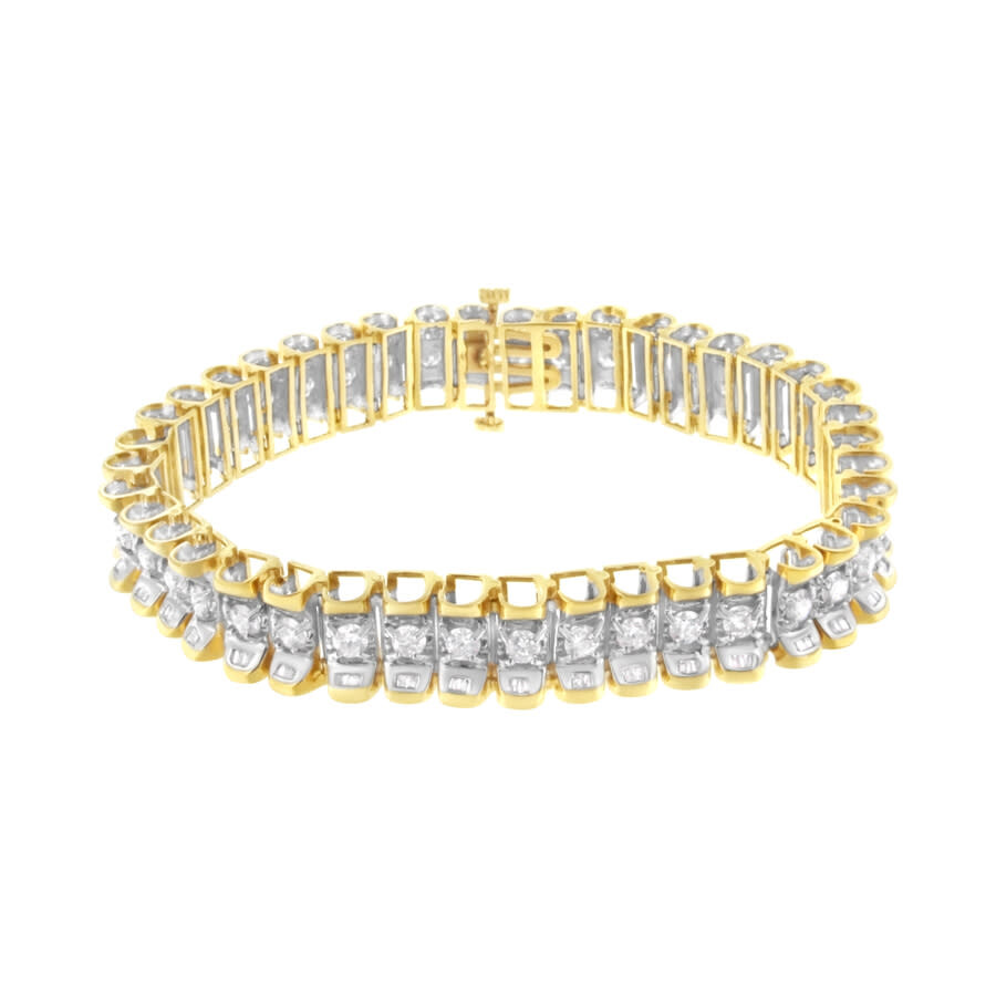 Haus Of Brilliance 14k Yellow And White Gold 5.0 Cttw Round & Baguette Cut Diamond 7" Reflective Tennis Bracelet In White