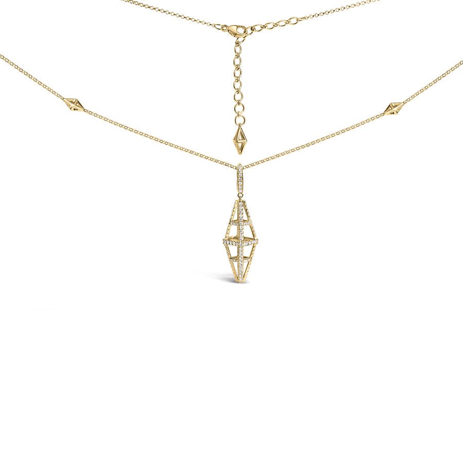 Haus Of Brilliance 14k Yellow Gold 1.0 Cttw Diamond Studded Geometric Double Pyramid 18" Pendant Necklace