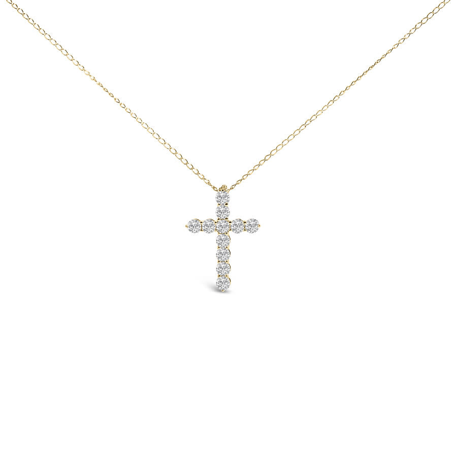 Haus Of Brilliance 14k Yellow Gold 1/2 Cttw Lab Grown Diamond 11 Stone Cross Pendant Necklace In Gold