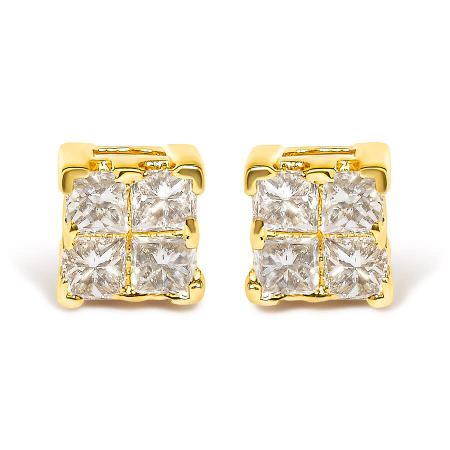 Haus Of Brilliance 14k Yellow Gold 1/4 Cttw Invisible Set Princess-cut Diamond Square Stud Earring In Yellow
