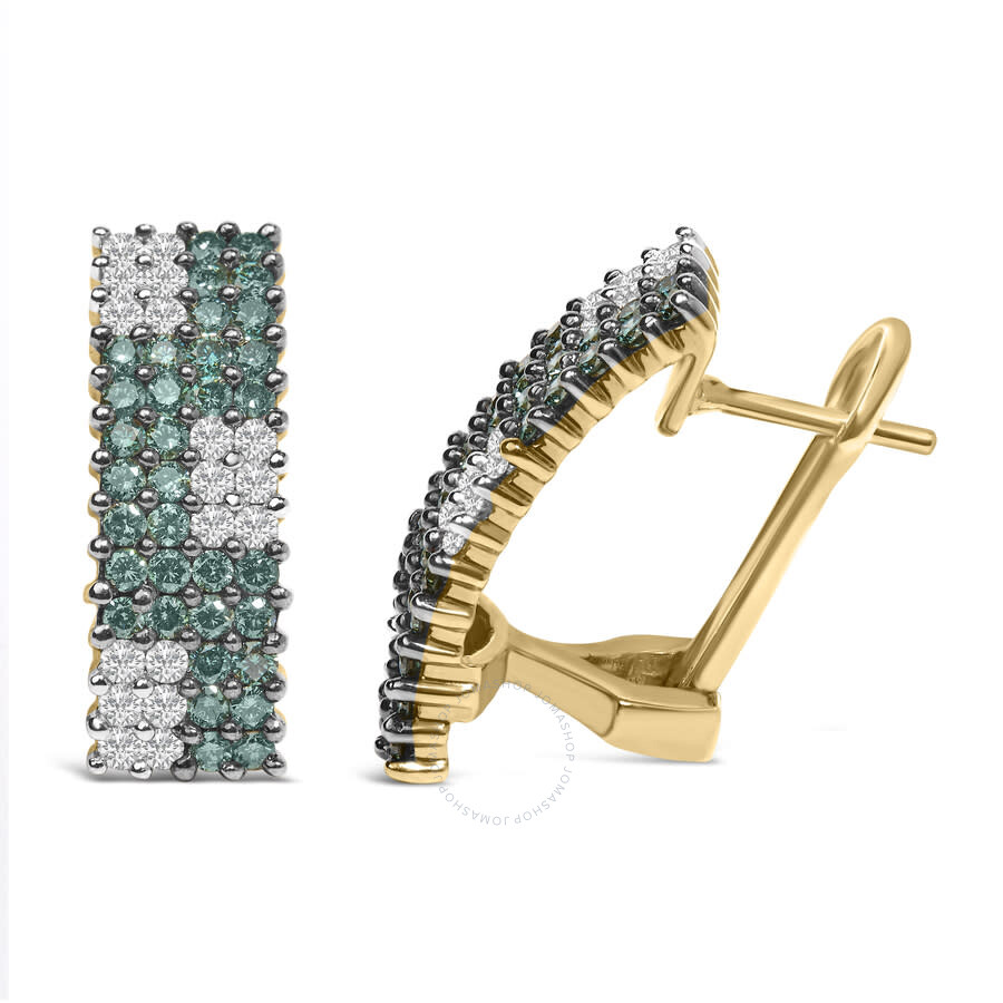 Haus Of Brilliance 14k Yellow Gold 2.00 Cttw White And Treated Blue Diamond Four-row Pav Omegaback E In Yellow