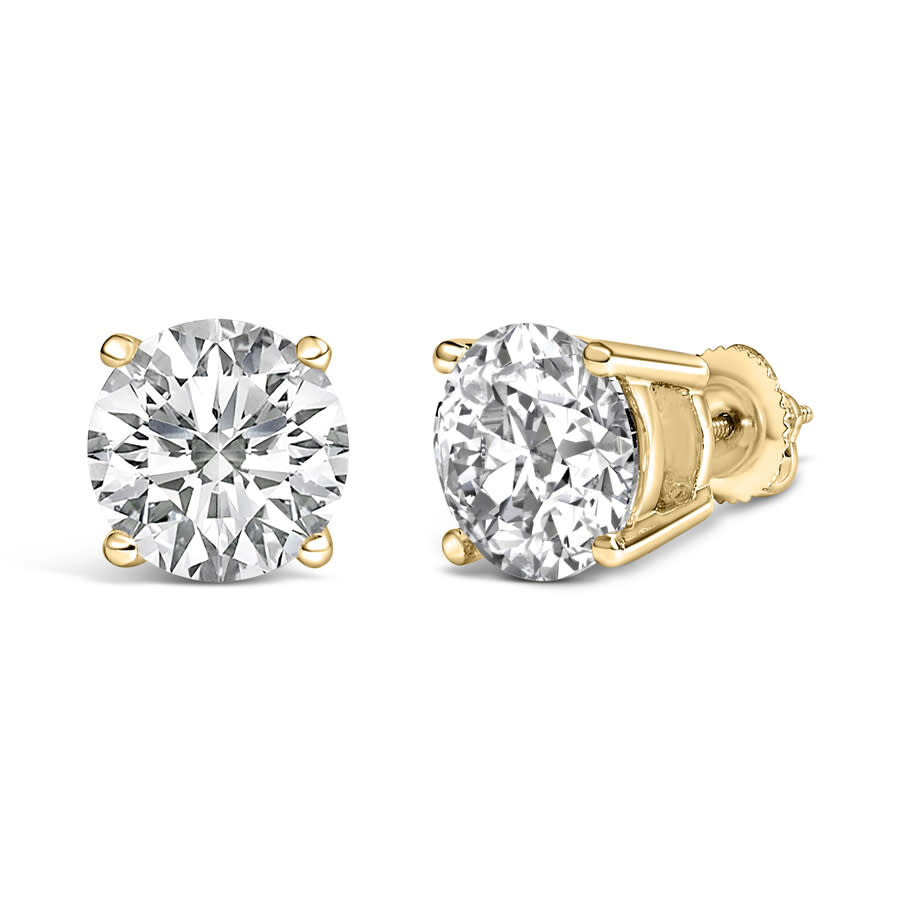 Haus Of Brilliance 14k Yellow Gold 4.0 Cttw Round Lab Grown Diamond Solitaire Stud Earrings With Scr In White