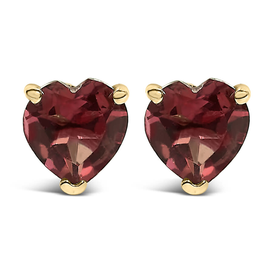 Haus Of Brilliance 14k Yellow Gold 5mm Heart Cut Garnet Solitaire Stud Earrings In Multi