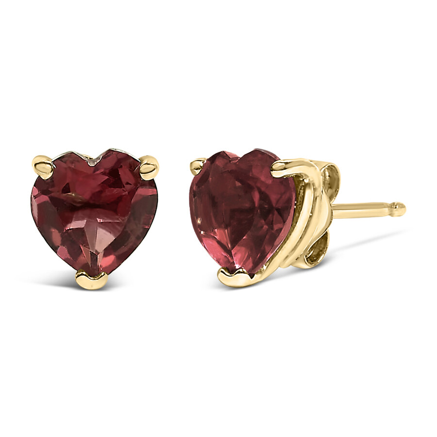 Haus Of Brilliance 14k Yellow Gold 5mm Heart Cut Garnet Solitaire Stud Earrings In Multi