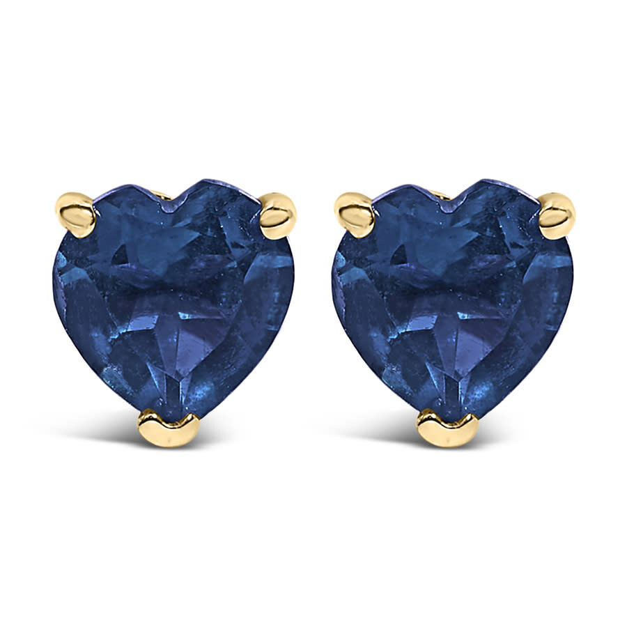 Haus Of Brilliance 14k Yellow Gold 5mm Heart Cut Sapphire Solitaire Stud Earrings In Blue