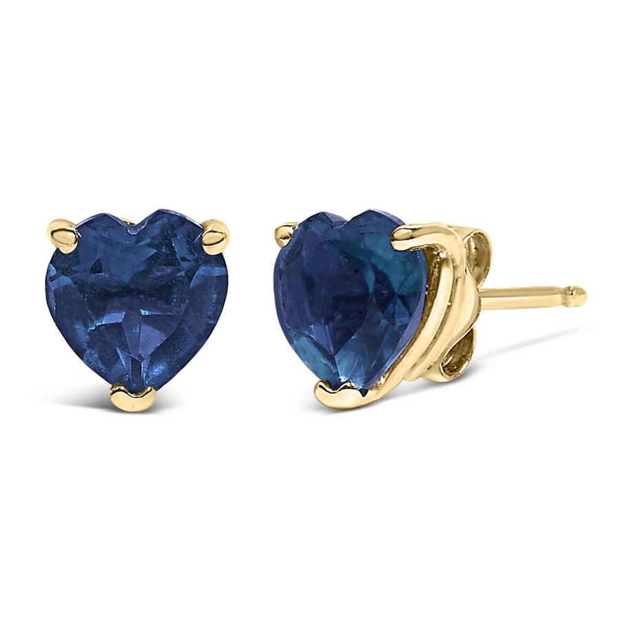 Haus Of Brilliance 14k Yellow Gold 5mm Heart Cut Sapphire Solitaire Stud Earrings In Blue
