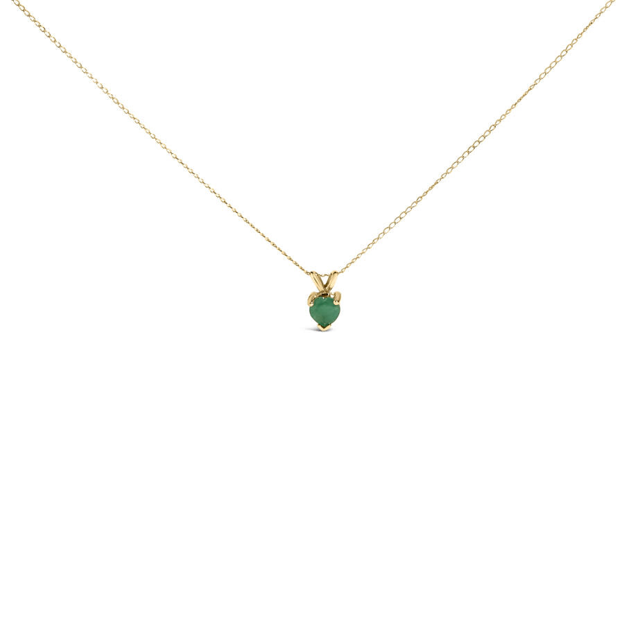 Haus Of Brilliance 14k Yellow Gold 5x5 Mm Heart Shaped Green Emerald Solitaire Pendant Necklace In Yellow