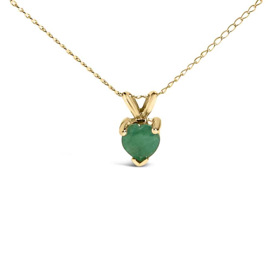 Haus Of Brilliance 14k Yellow Gold 5x5 Mm Heart Shaped Green Emerald Solitaire Pendant Necklace In Yellow