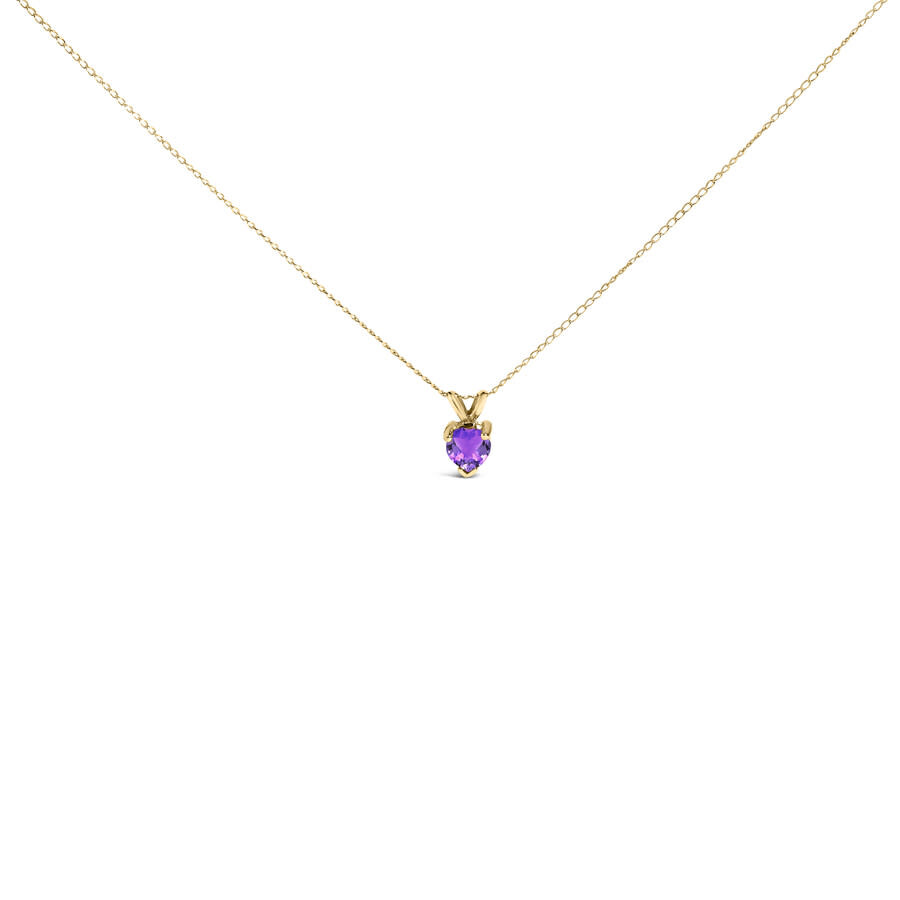 Haus Of Brilliance 14k Yellow Gold 5x5 Mm Heart Shaped Purple Amethyst Solitaire Pendant Necklace In Yellow