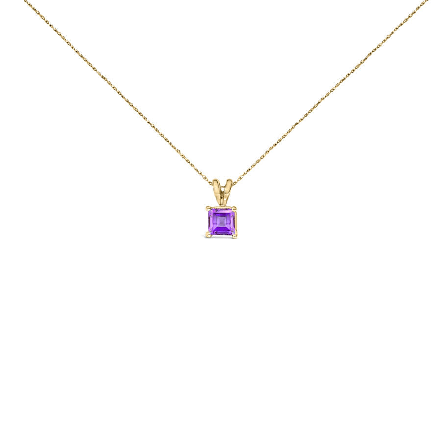 Haus Of Brilliance 14k Yellow Gold 5x5 Mm Square Shaped Purple Amethyst Solitaire Pendant Necklace In Gold