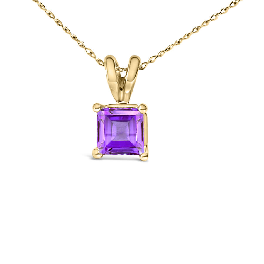 Haus Of Brilliance 14k Yellow Gold 5x5 Mm Square Shaped Purple Amethyst Solitaire Pendant Necklace In Gold