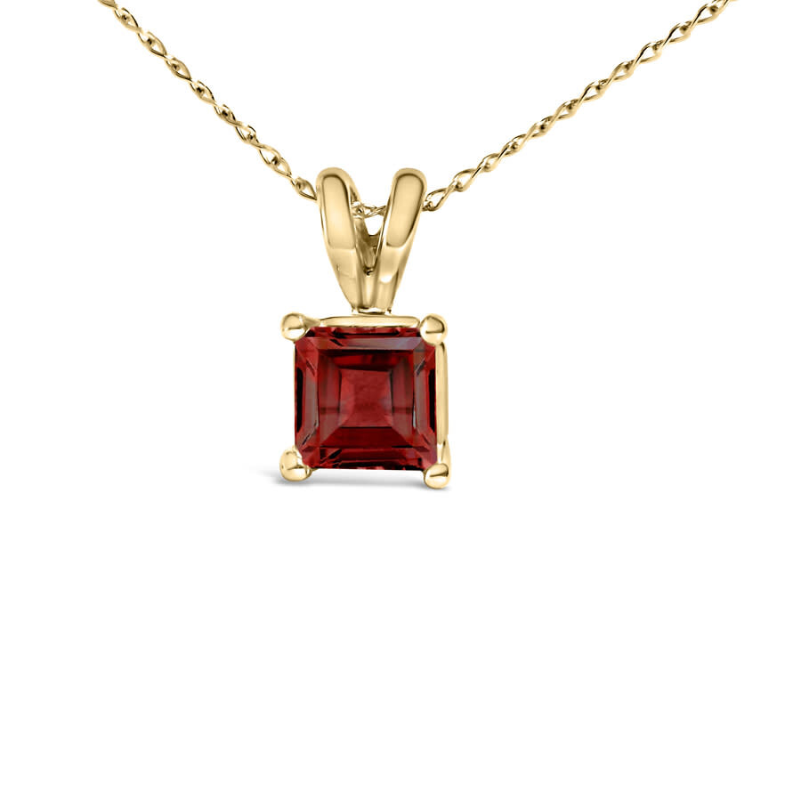 Haus Of Brilliance 14k Yellow Gold 5x5 Mm Square Shaped Red Garnet Solitaire Pendant Necklace In Gold