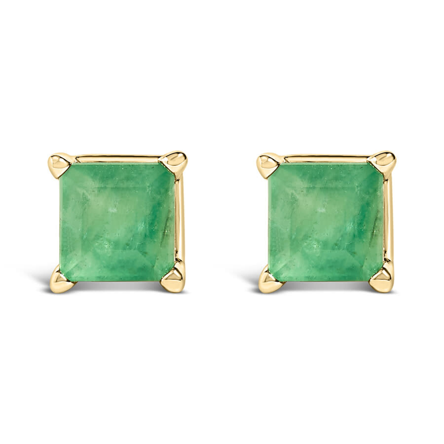 Haus Of Brilliance 14k Yellow Gold 5x5mm Princess Cut Green Emerald Solitaire Stud Earrings In Yellow
