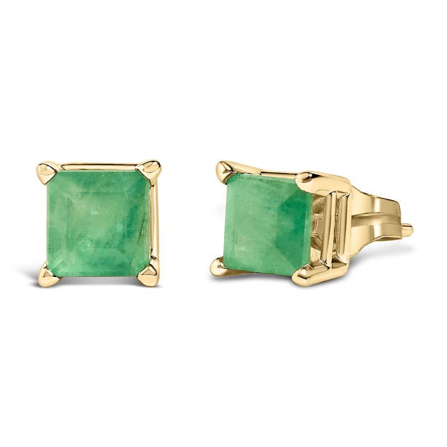 Haus Of Brilliance 14k Yellow Gold 5x5mm Princess Cut Green Emerald Solitaire Stud Earrings In Yellow