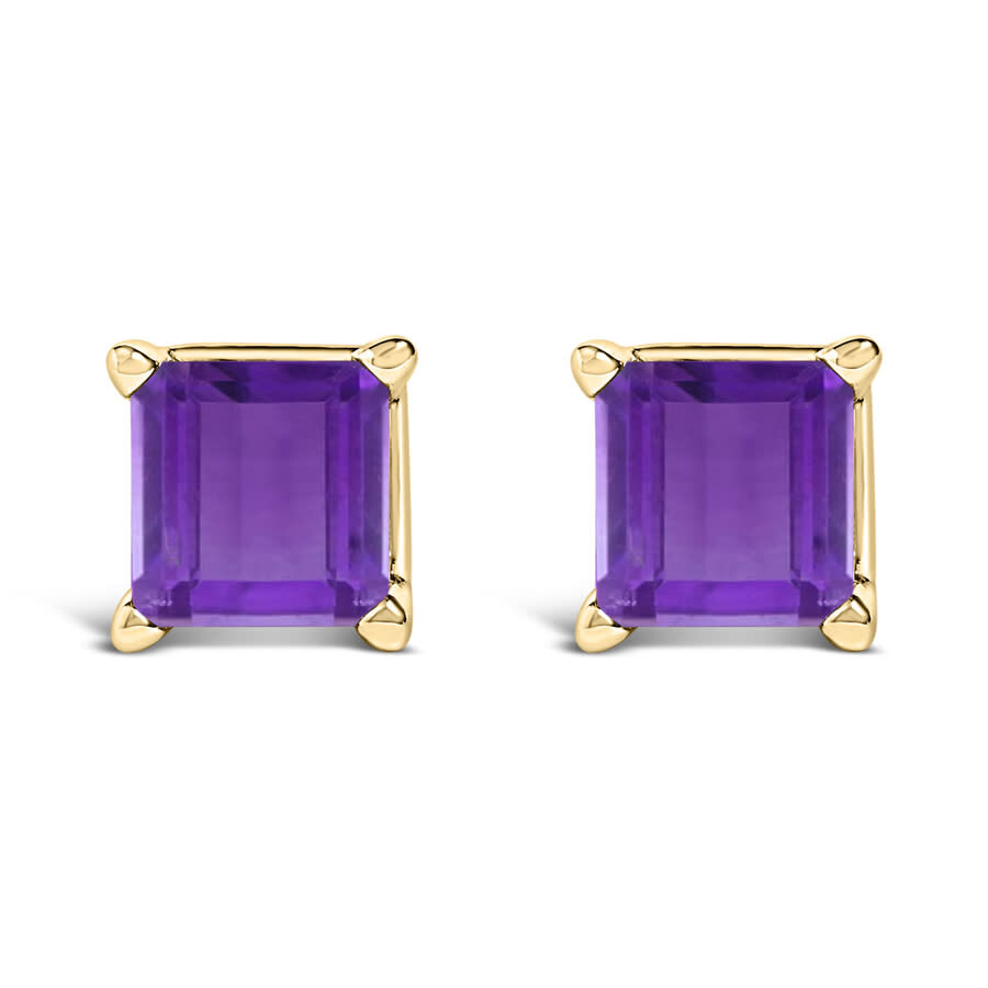 Haus Of Brilliance 14k Yellow Gold 5x5mm Princess Cut Purple Amethyst Solitaire Stud Earrings In Gold