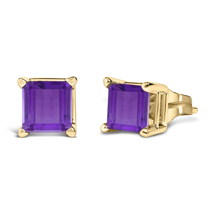 Haus Of Brilliance 14k Yellow Gold 5x5mm Princess Cut Purple Amethyst Solitaire Stud Earrings In Gold