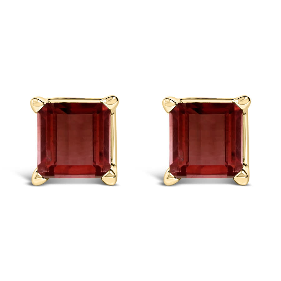 Haus Of Brilliance 14k Yellow Gold 5x5mm Princess Cut Red Garnet Solitaire Stud Earrings In Yellow